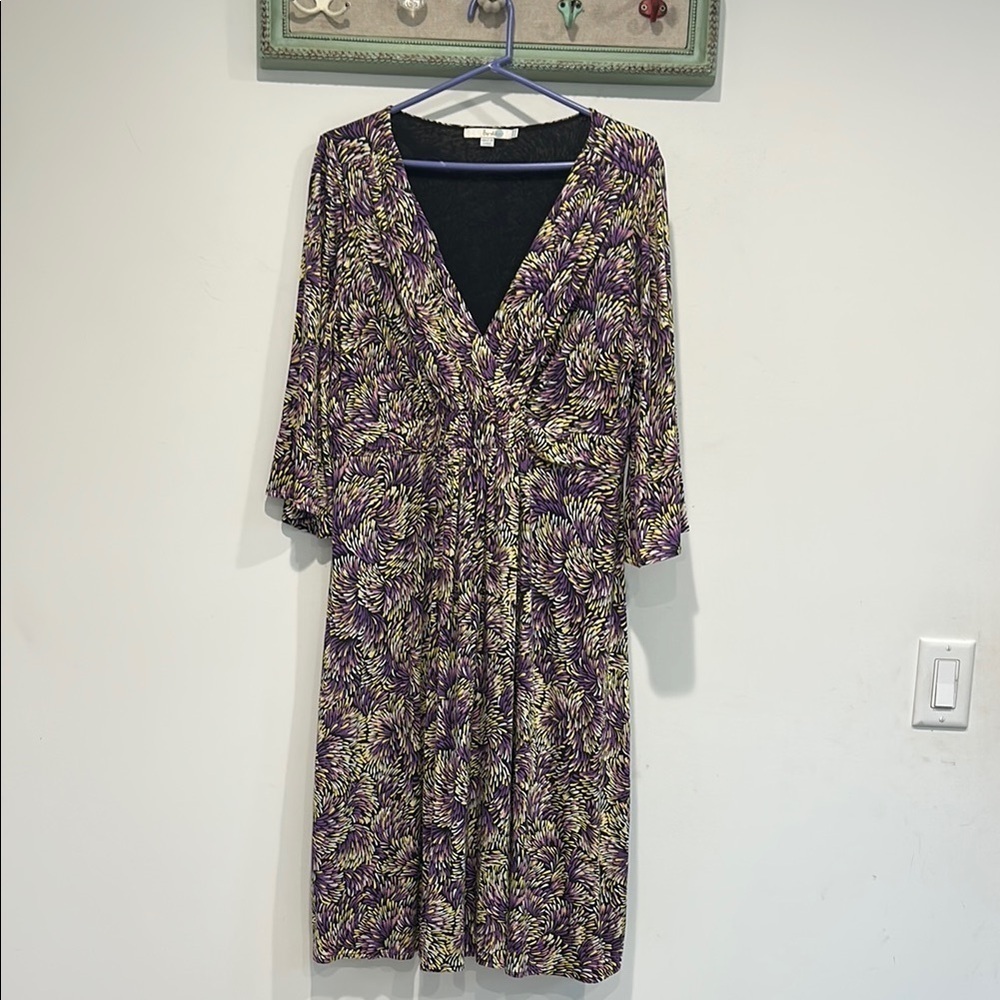 BODEN jersey knit plus size Elegant Purple and Yellow firework Women's Dress 14